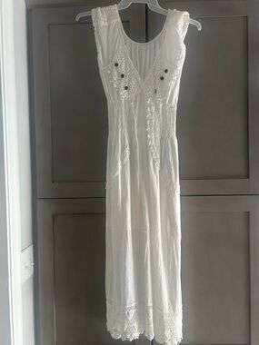 White Embroidered Lace-Trim Maxi Dress